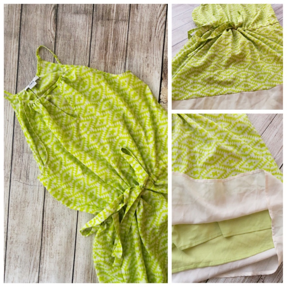 Bar III Dress, Lime Green White/Beige Women’s Size Small